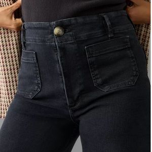 Anthropologie Colette Black Denim Cropped Wide Leg Jean Size 32